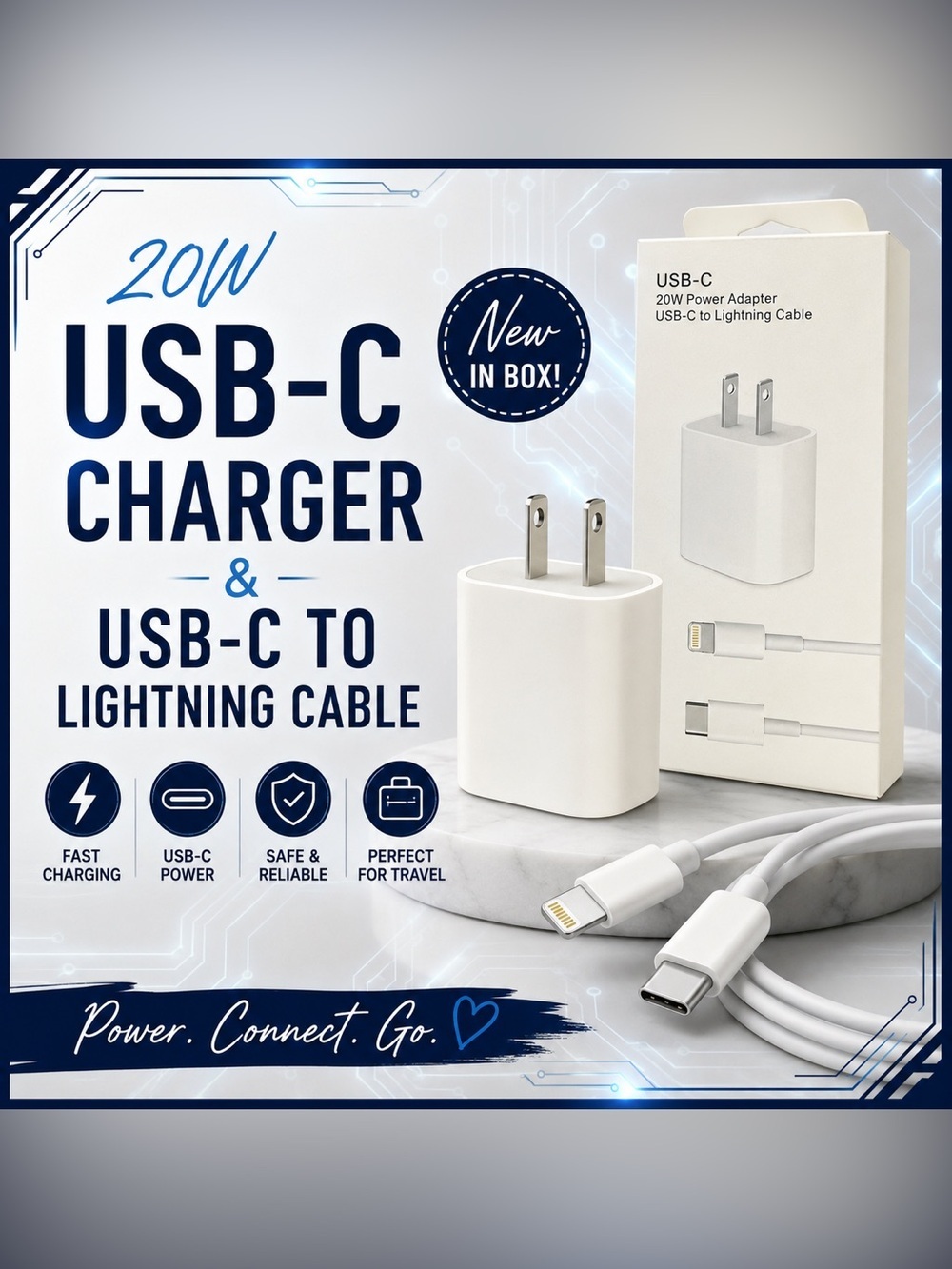 20W USB-C Wall Charger & USB-C to Lightning Cable Set | New in Box